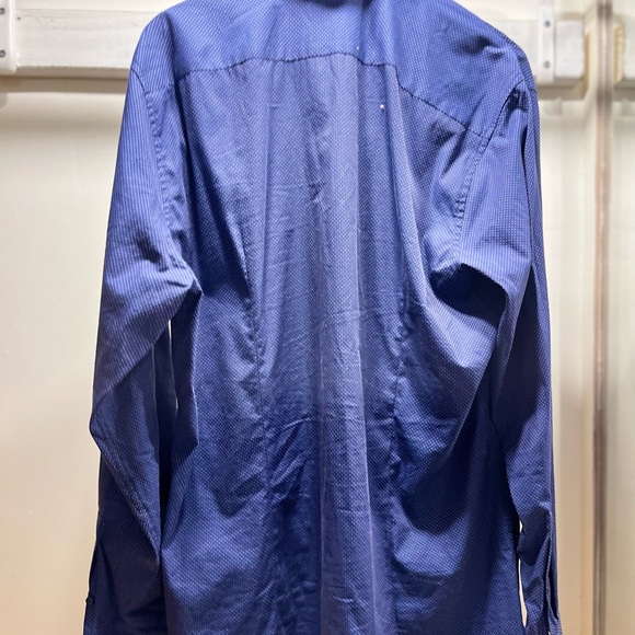 Strellson Houndstooth Cotton Button Up, Mens 17 EU 43, navy blue - Picture 11 of 11